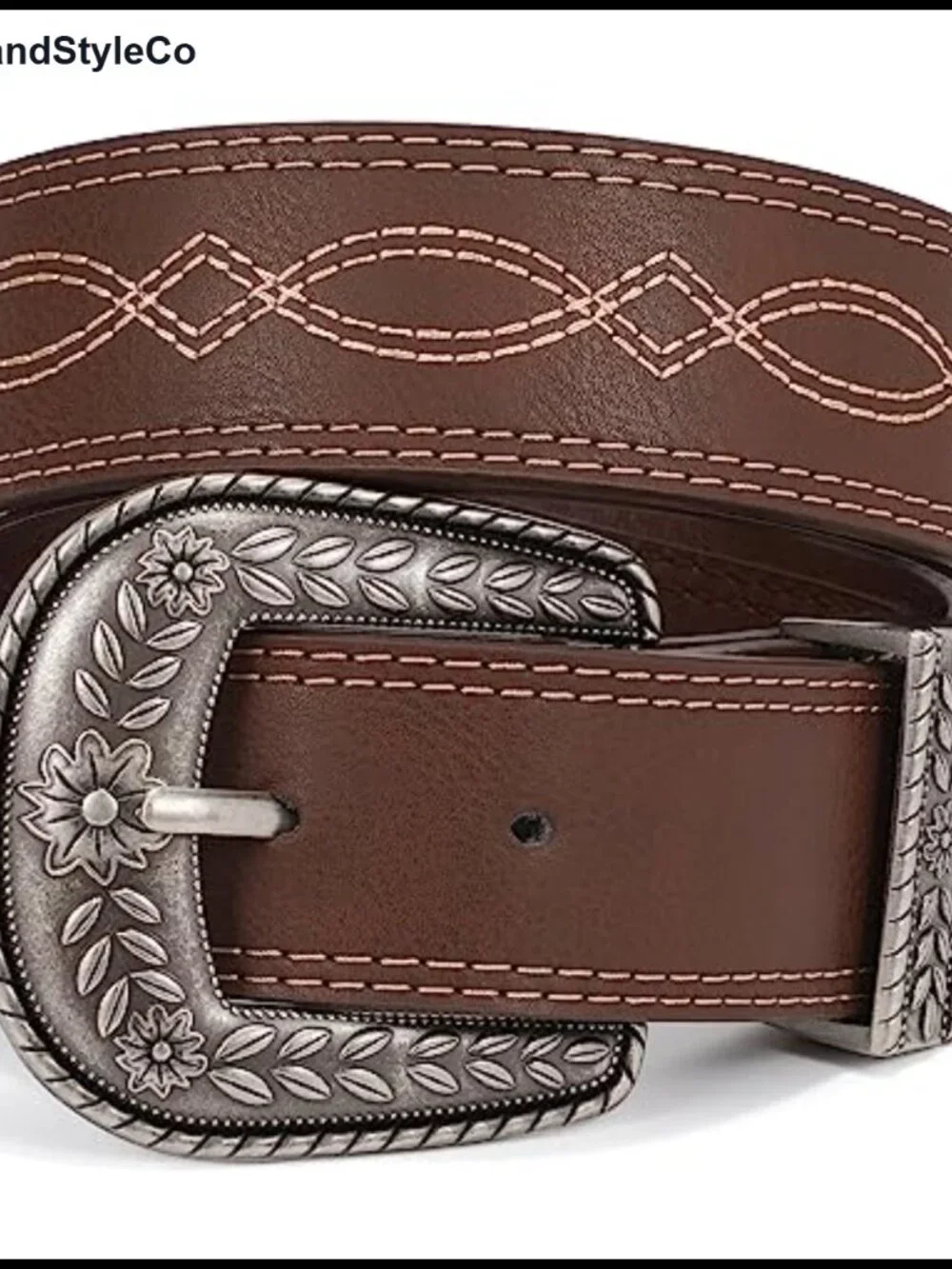Genuine Leather Western Belt Vintage Tooled Cowboy Belt Interchangeable Buckle